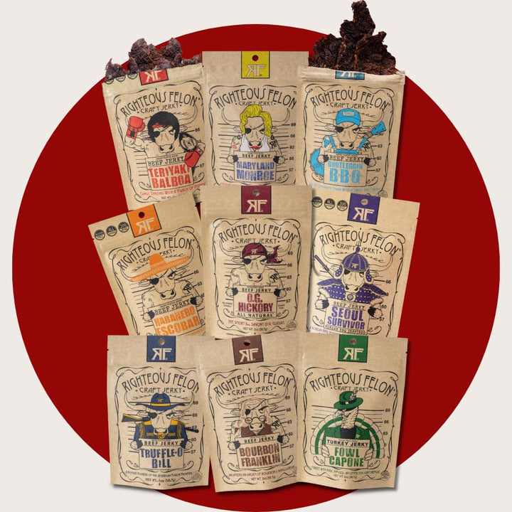 Righteous Felon craft beef jerky flavors