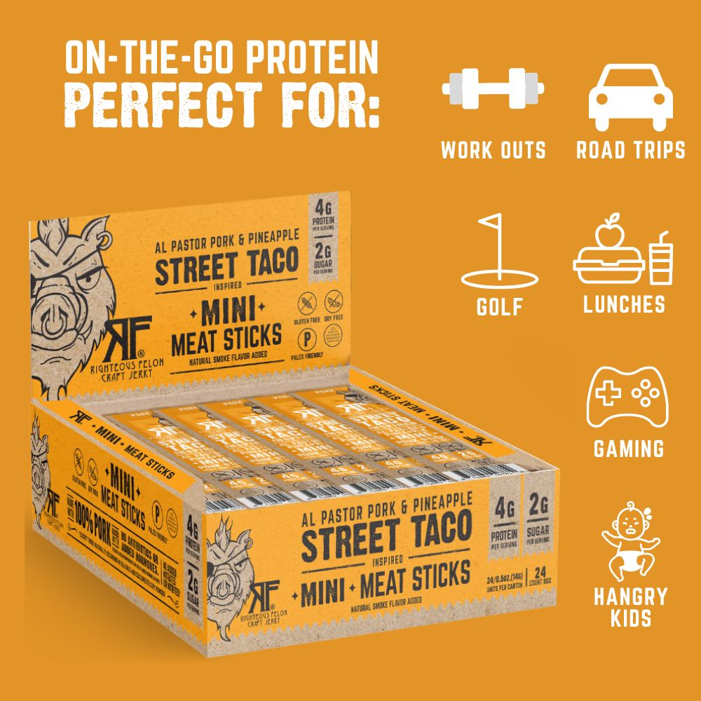 JUICY PORK & VEGGIES 50g✕69袋＋小物２点おまけ付き‼︎ MINI Street Taco Natural Pork Stick .5oz (24ct) – Righteous Felon