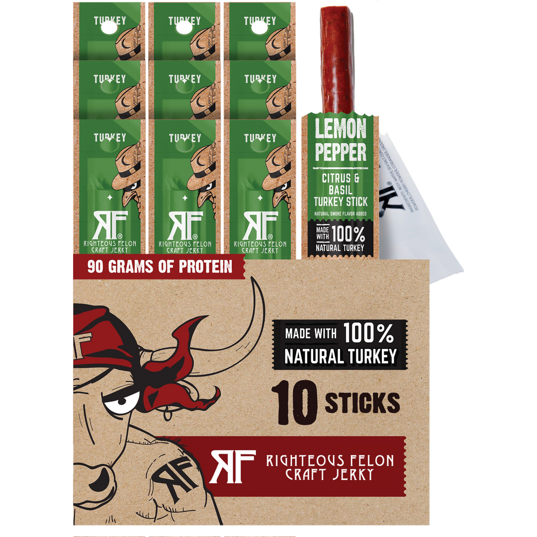 Lemon Pepper Turkey Stick (10-Pack) – Righteous Felon Craft Jerky