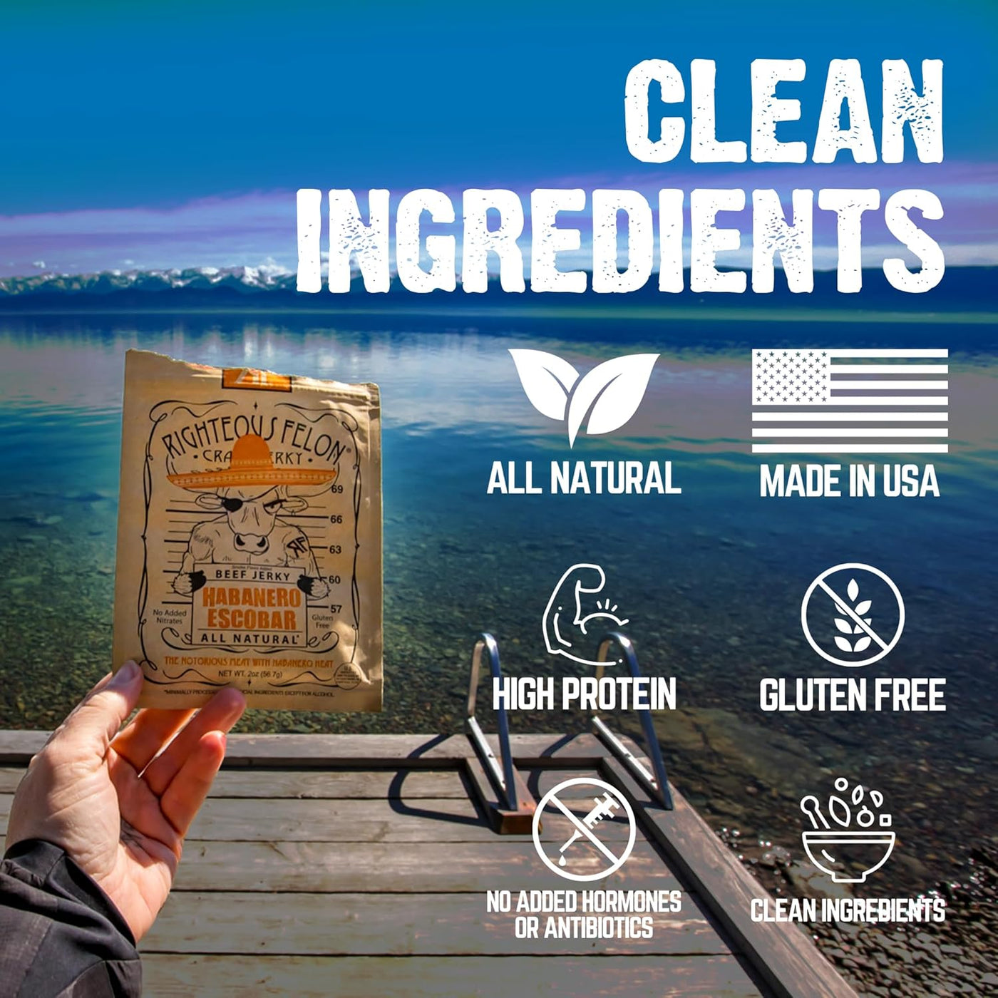 Clean ingredients, all natural, made in USA, high protein, gluten free, no added hormones or antibiotics