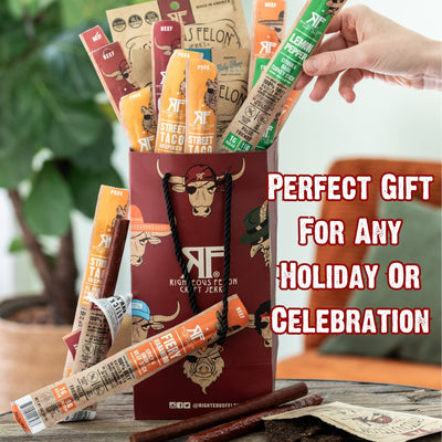 Righteous Felon Beef Jerky & Meat Sticks Variety Gift Bag, "Perfect gift for any holiday or celebration"