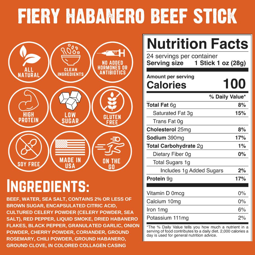 Fiery Habanero Beef Stick (10-Pack)