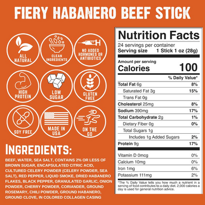Fiery Habanero Beef Stick (10-Pack)