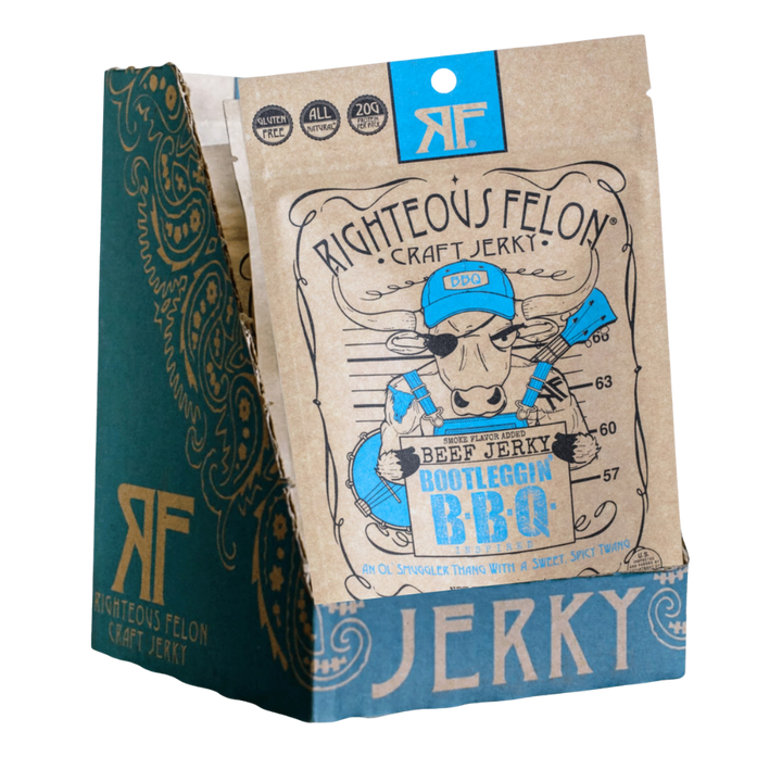 Bootleggin' BBQ Beef Jerky (8-pack) – Righteous Felon Craft Jerky Bootleggin' BBQ Beef Jerky (8-pack) – Righteous Felon Craft Jerky