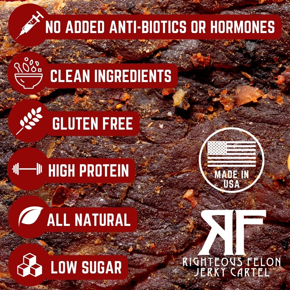 No added antibiotics or hormones, clean ingredients, gluten free (except Bourbon Franklin), high protein, all natural, low sugar, and made in USA