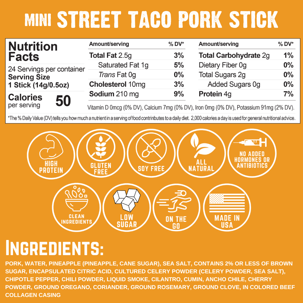 MINI Street Taco Natural Pork Stick .5oz (24ct) – Righteous Felon