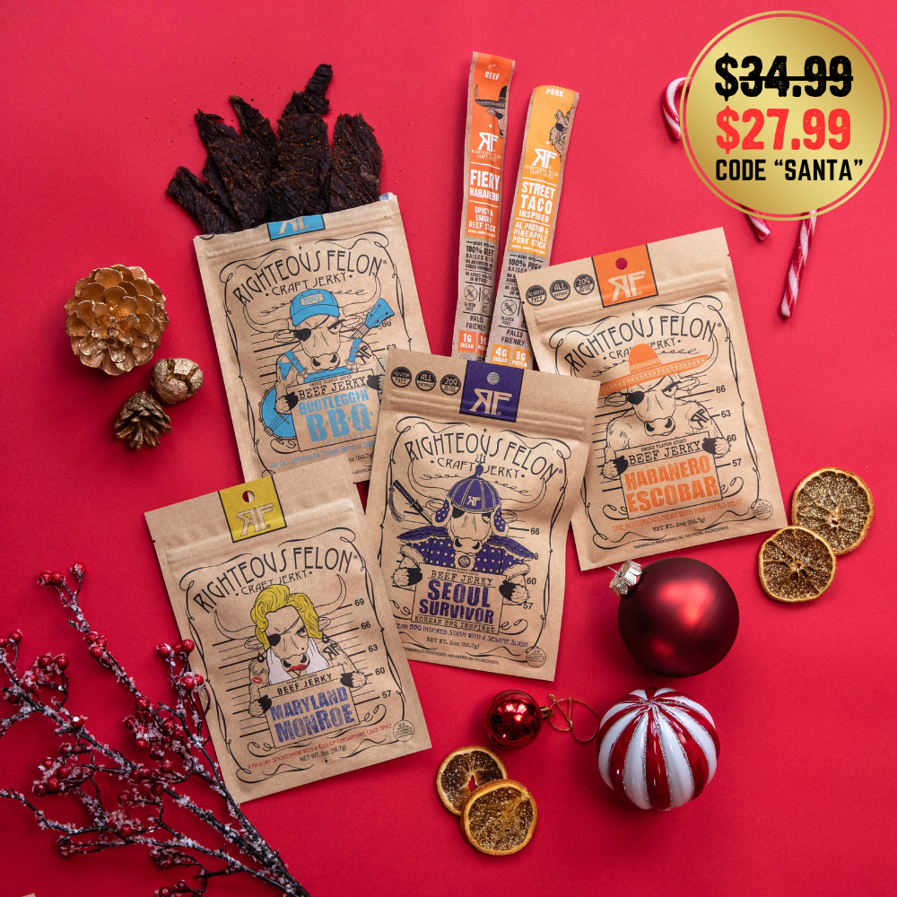 spicy 6 on holiday background. 20% off with code SANTA