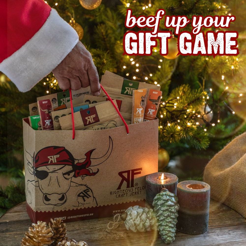 beef up your gift game, Santa's hand grabbing RF bag