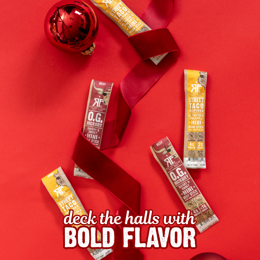 MINI sticks on holiday decor background, deck the halls with bold flavor