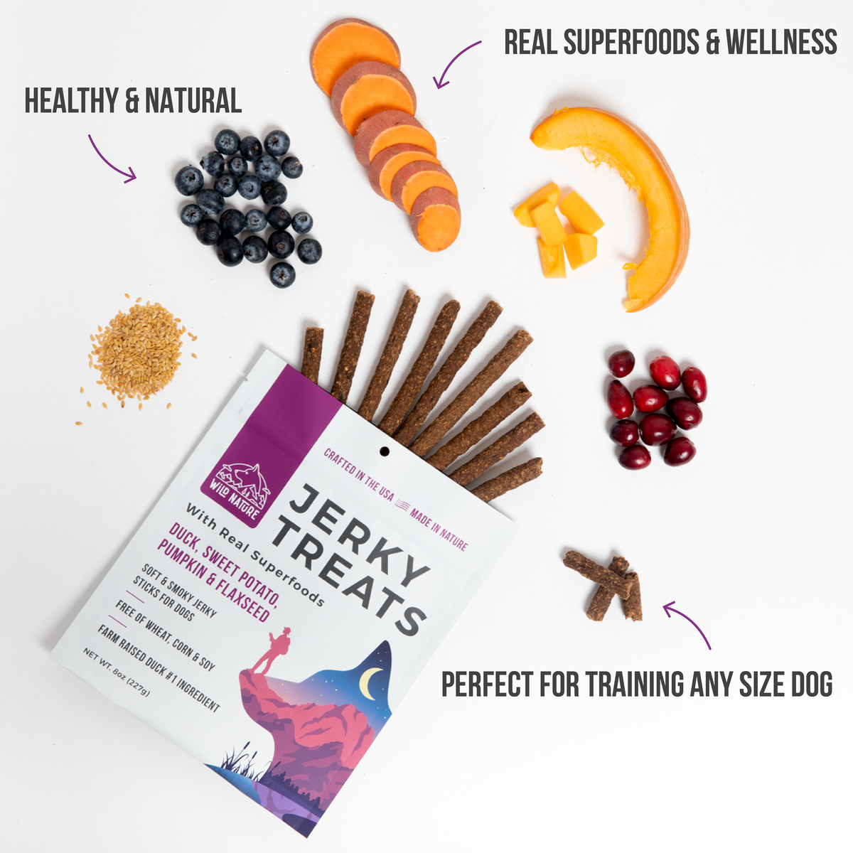 WILD RANGER DUCK &amp; SUPERFOODS JERKY DOG TREATS 8OZ