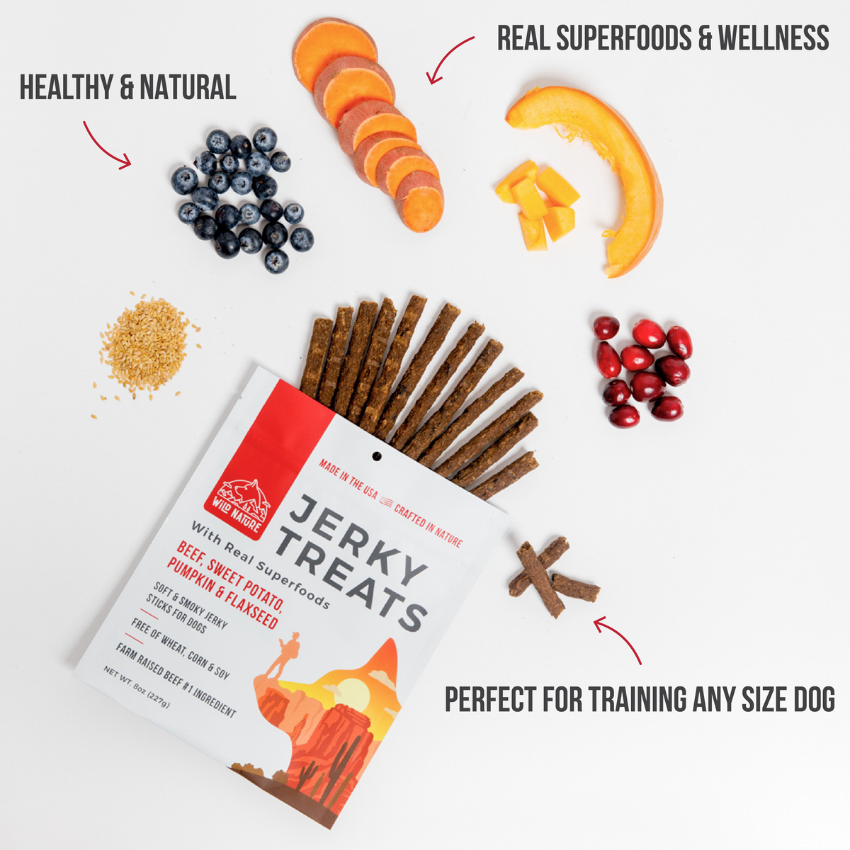 WILD RANGER BEEF &amp; SUPERFOODS JERKY DOG TREATS 8OZ