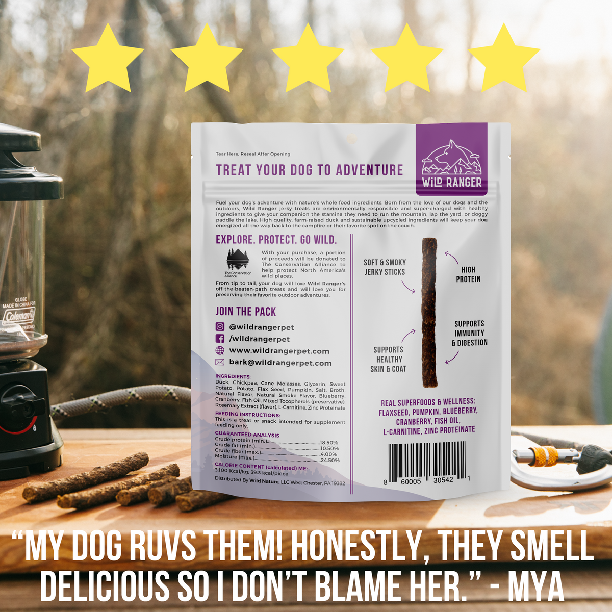 WILD RANGER DUCK &amp; SUPERFOODS JERKY DOG TREATS 8OZ